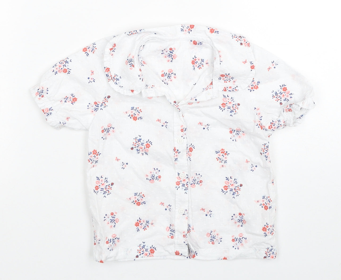 Nutmeg Girls White Floral Cotton Basic Button-Up Size 12-18 Months Collared Button
