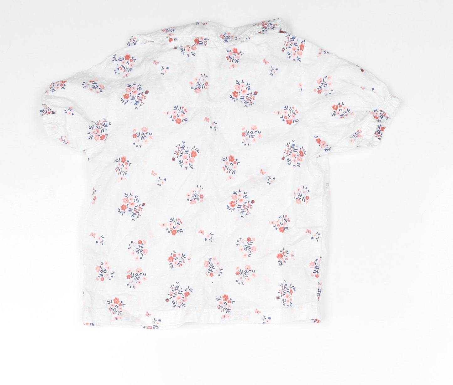 Nutmeg Girls White Floral Cotton Basic Button-Up Size 12-18 Months Collared Button