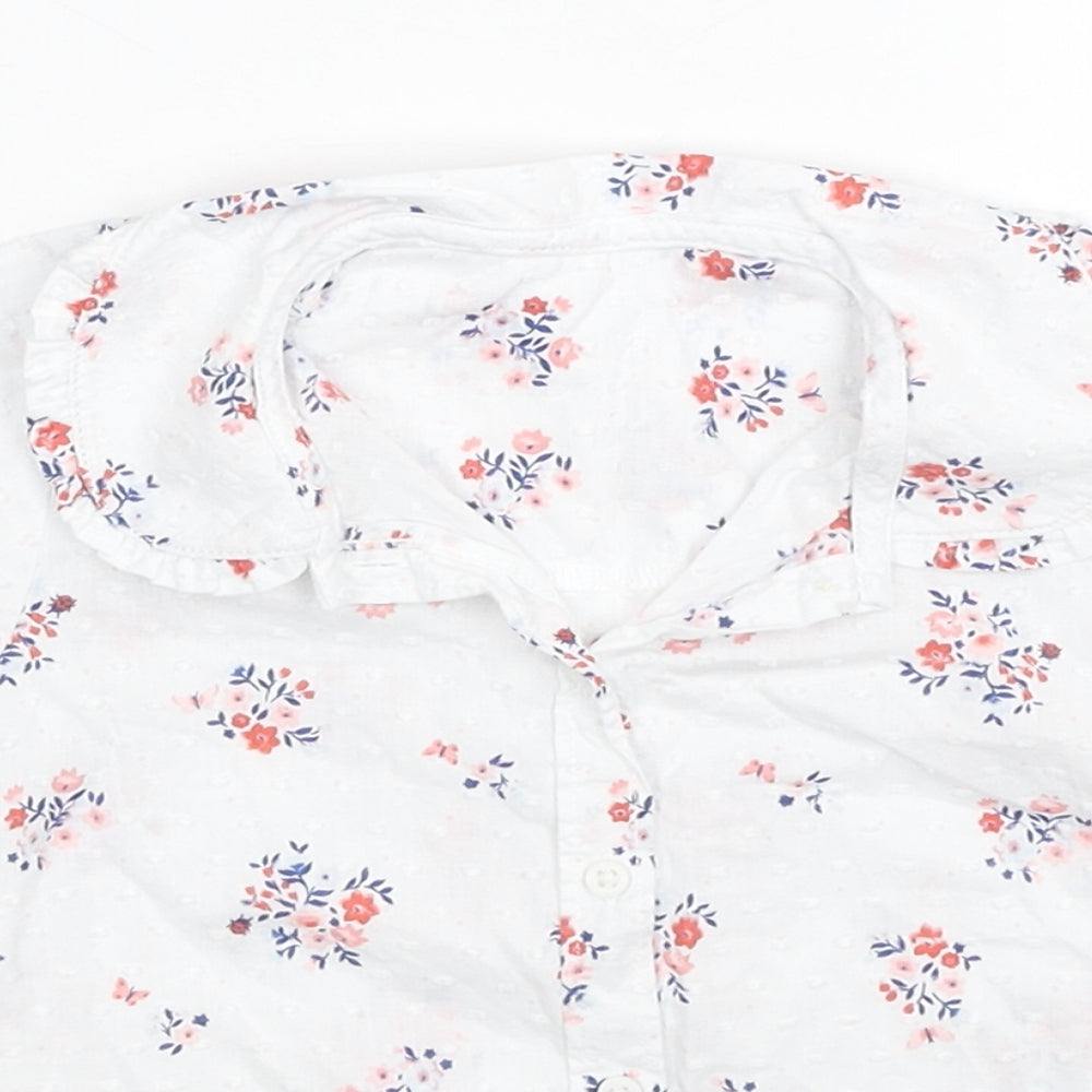 Nutmeg Girls White Floral Cotton Basic Button-Up Size 12-18 Months Collared Button