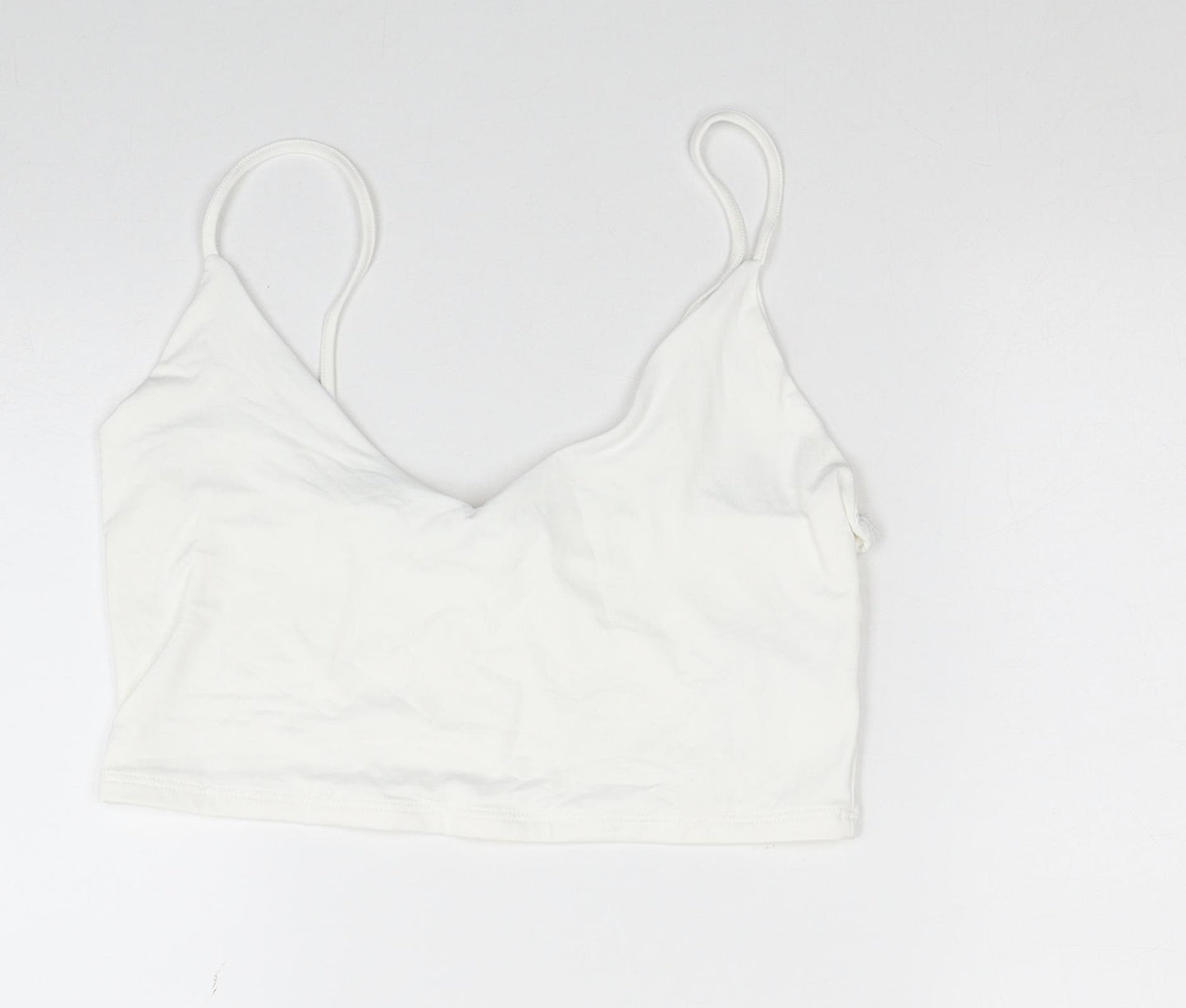 Bershka Womens White Polyamide Cropped Tank Size L V-Neck
