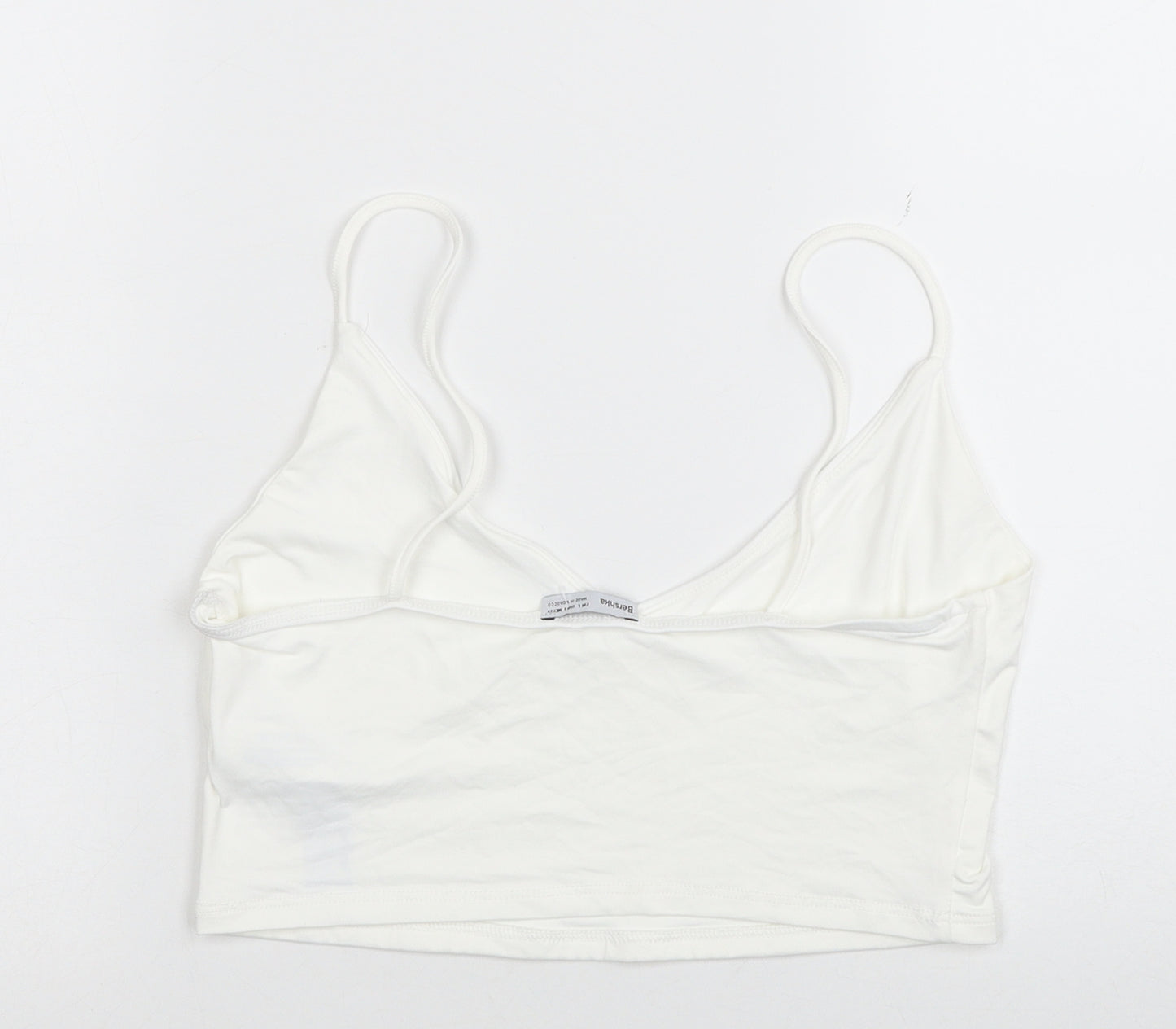 Bershka Womens White Polyamide Cropped Tank Size L V-Neck