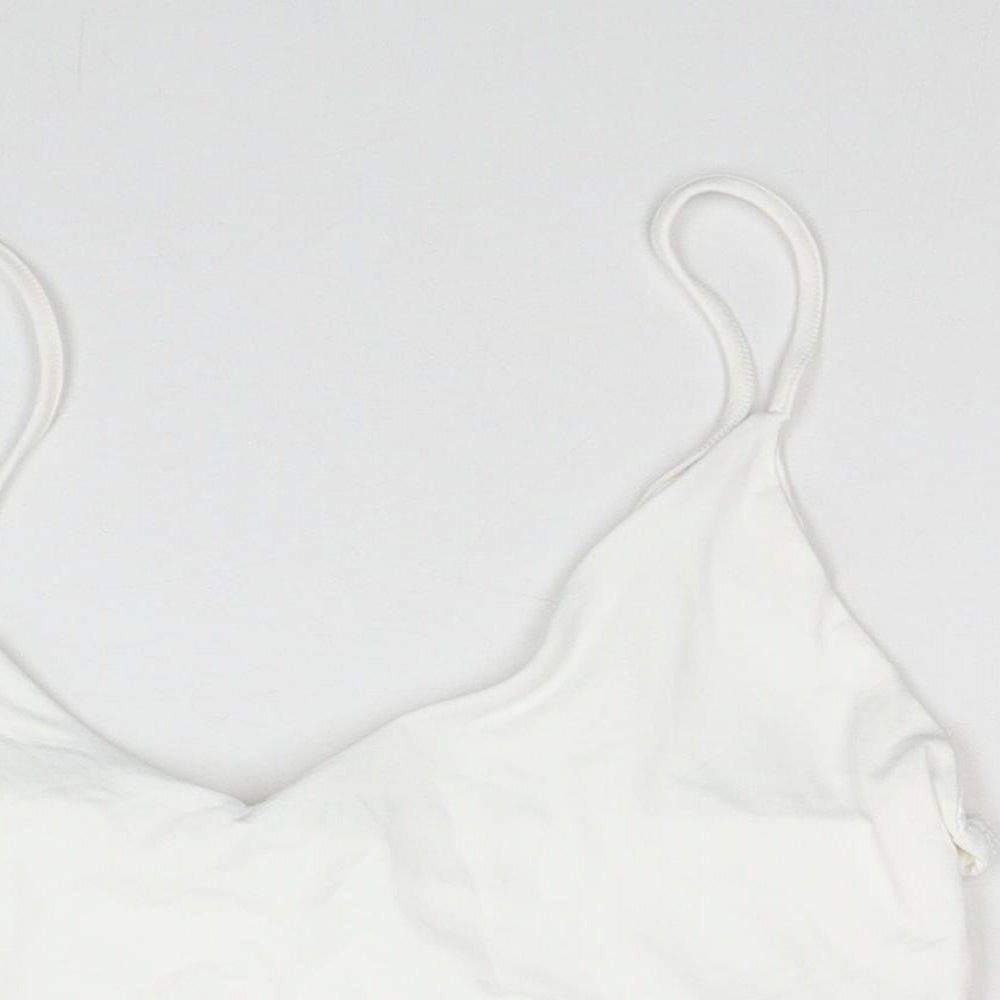 Bershka Womens White Polyamide Cropped Tank Size L V-Neck