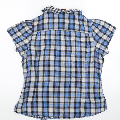 Ben Sherman Womens Blue Plaid Cotton Basic Button-Up Size L Collared