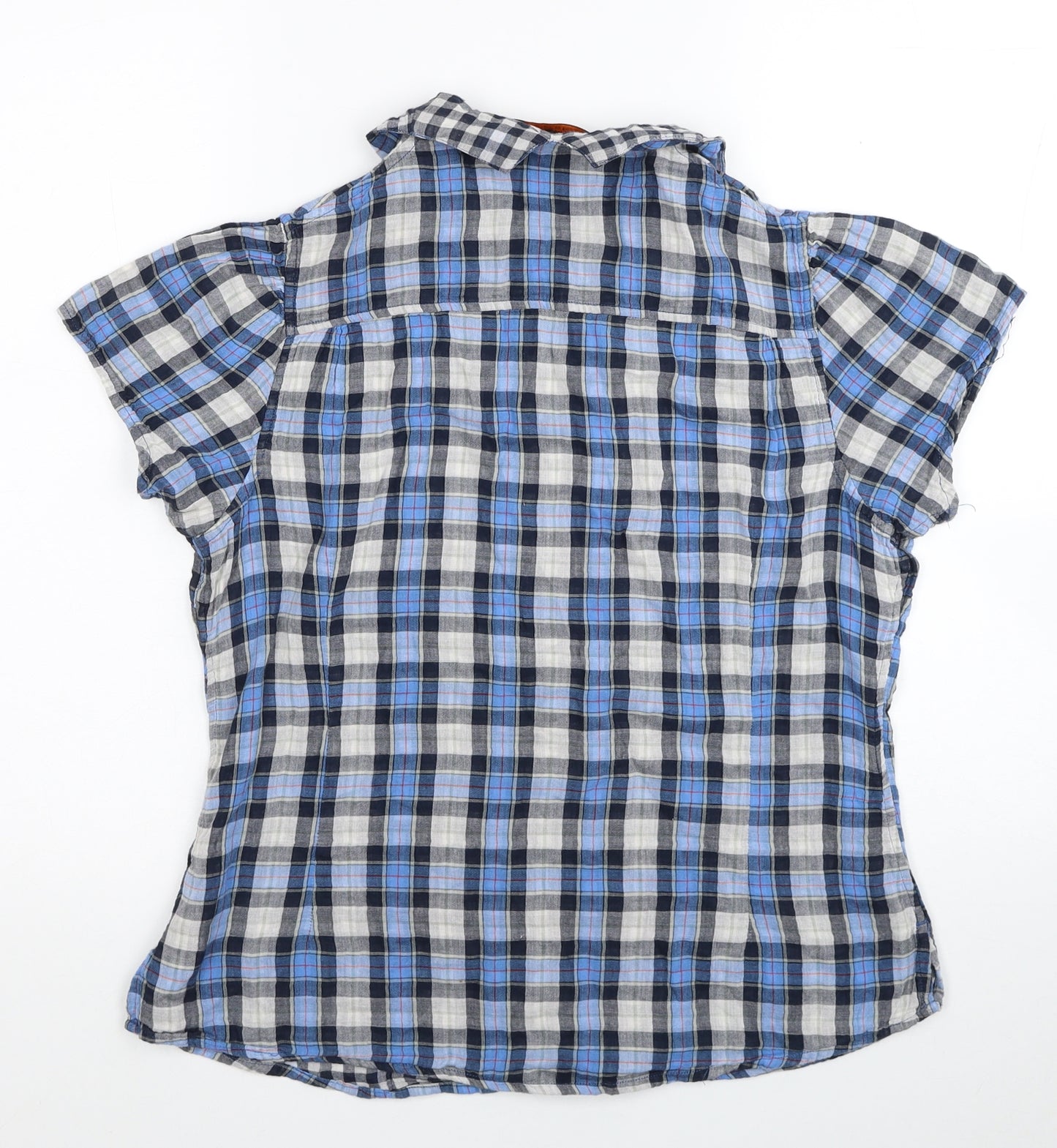 Ben Sherman Womens Blue Plaid Cotton Basic Button-Up Size L Collared