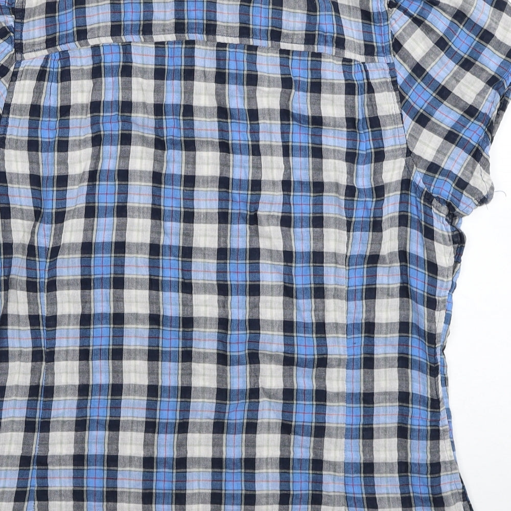 Ben Sherman Womens Blue Plaid Cotton Basic Button-Up Size L Collared