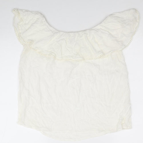 Pimkie Womens White Viscose Basic T-Shirt Size M Off the Shoulder