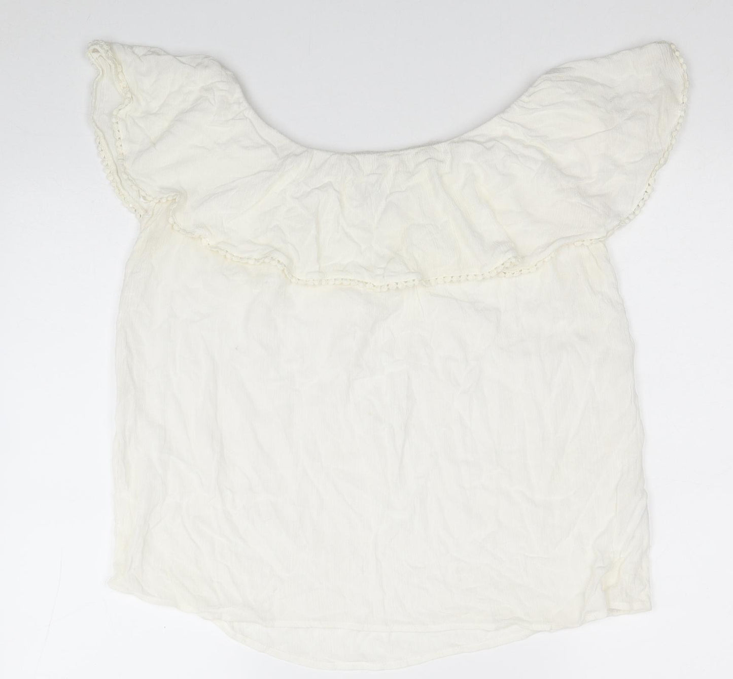 Pimkie Womens White Viscose Basic T-Shirt Size M Off the Shoulder