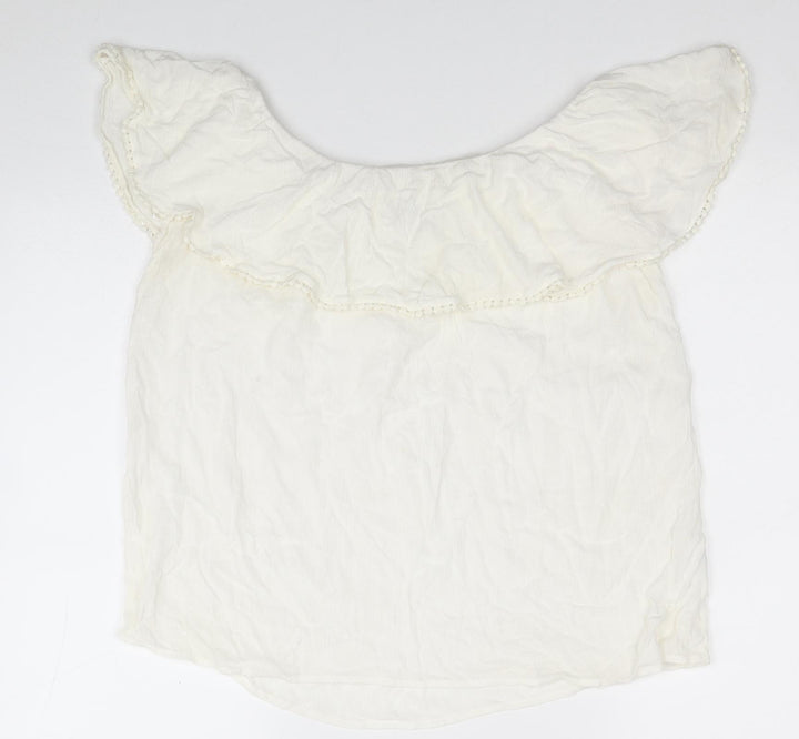 Pimkie Womens White Viscose Basic T-Shirt Size M Off the Shoulder