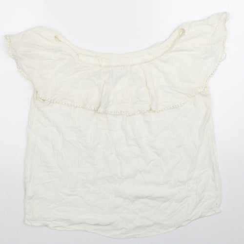 Pimkie Womens White Viscose Basic T-Shirt Size M Off the Shoulder