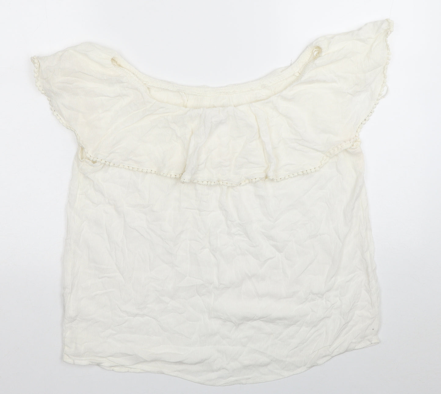 Pimkie Womens White Viscose Basic T-Shirt Size M Off the Shoulder