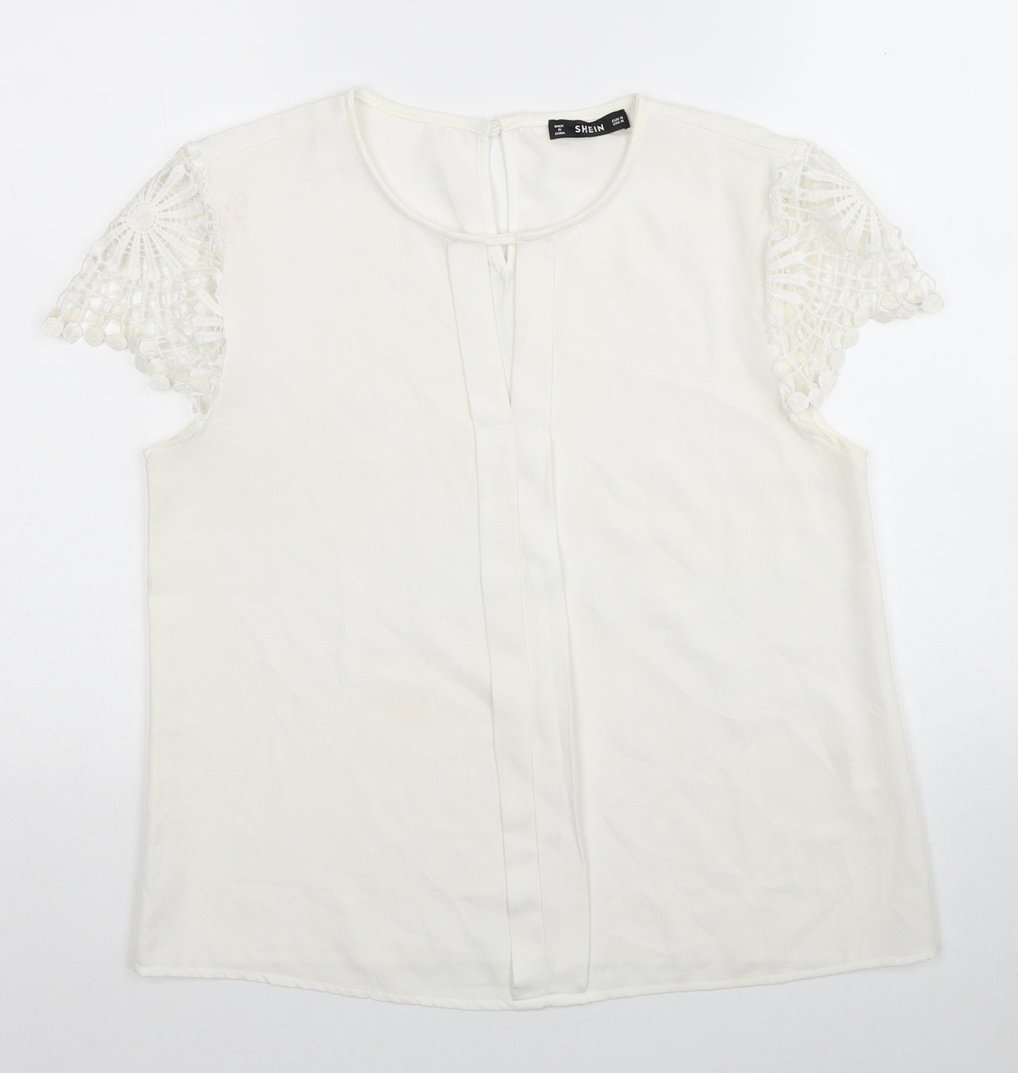 SheIn Womens White Polyester Basic Blouse Size M Scoop Neck - Lace Detail