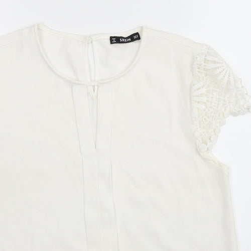 SheIn Womens White Polyester Basic Blouse Size M Scoop Neck - Lace Detail