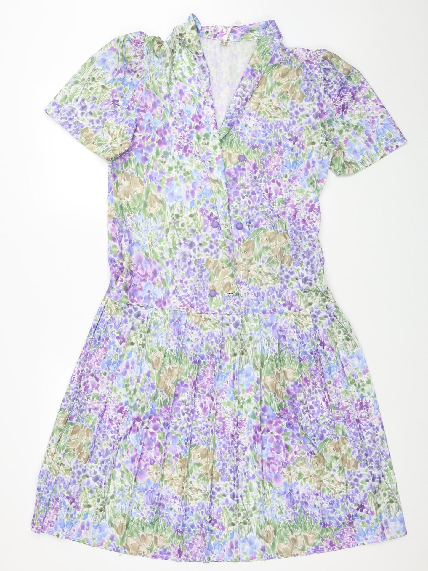 Preworn Womens Multicoloured Floral Polyester Shirt Dress Size 12 Collared Button