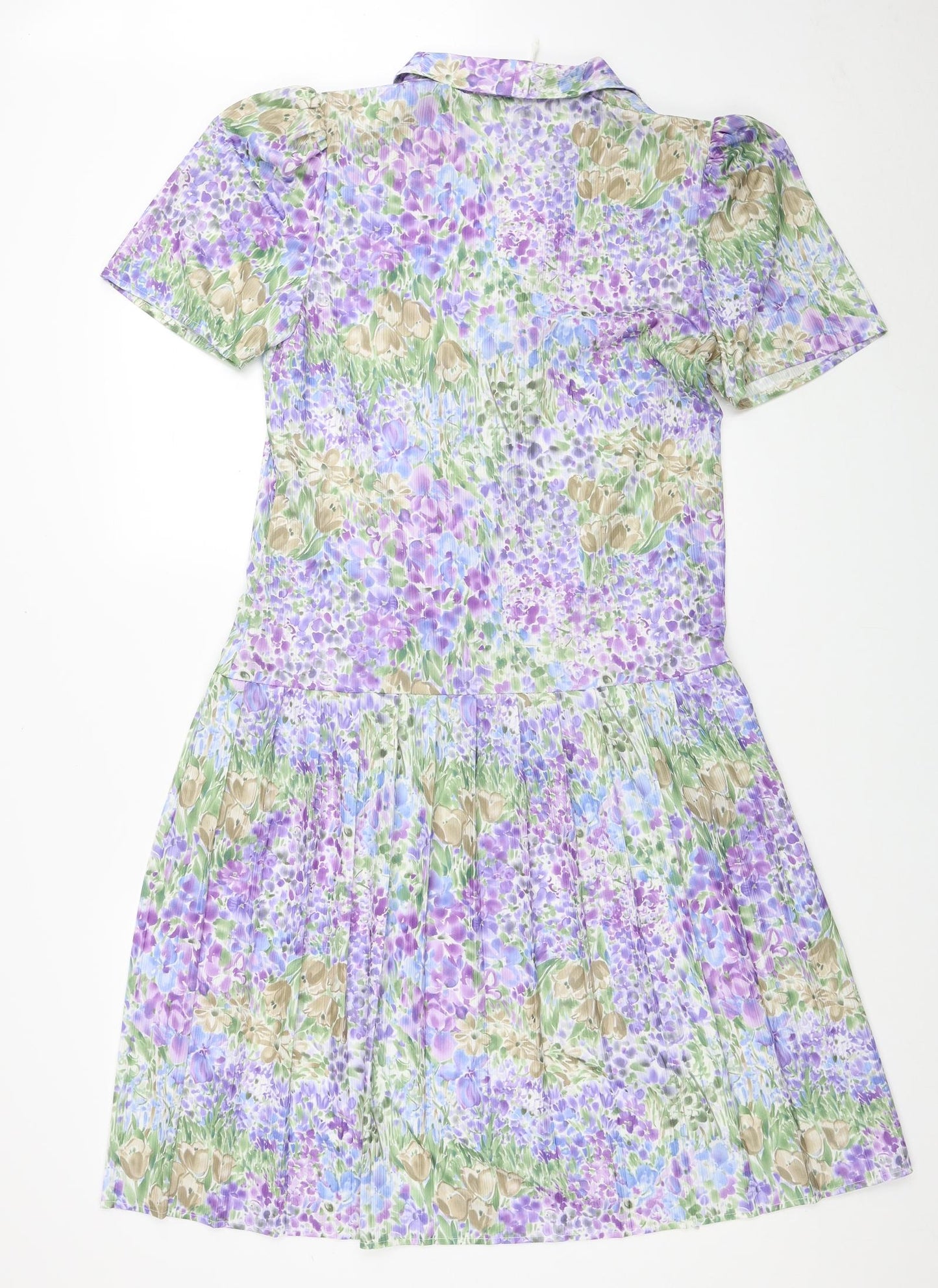 Preworn Womens Multicoloured Floral Polyester Shirt Dress Size 12 Collared Button