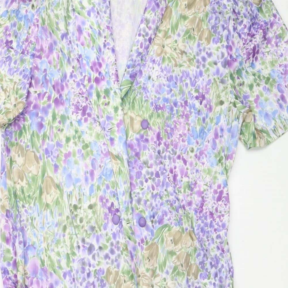 Preworn Womens Multicoloured Floral Polyester Shirt Dress Size 12 Collared Button