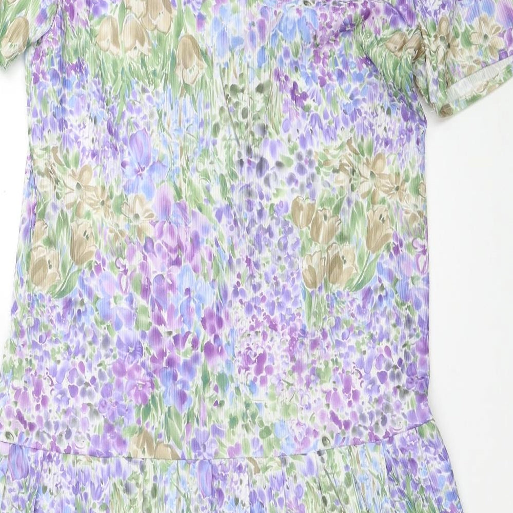 Preworn Womens Multicoloured Floral Polyester Shirt Dress Size 12 Collared Button