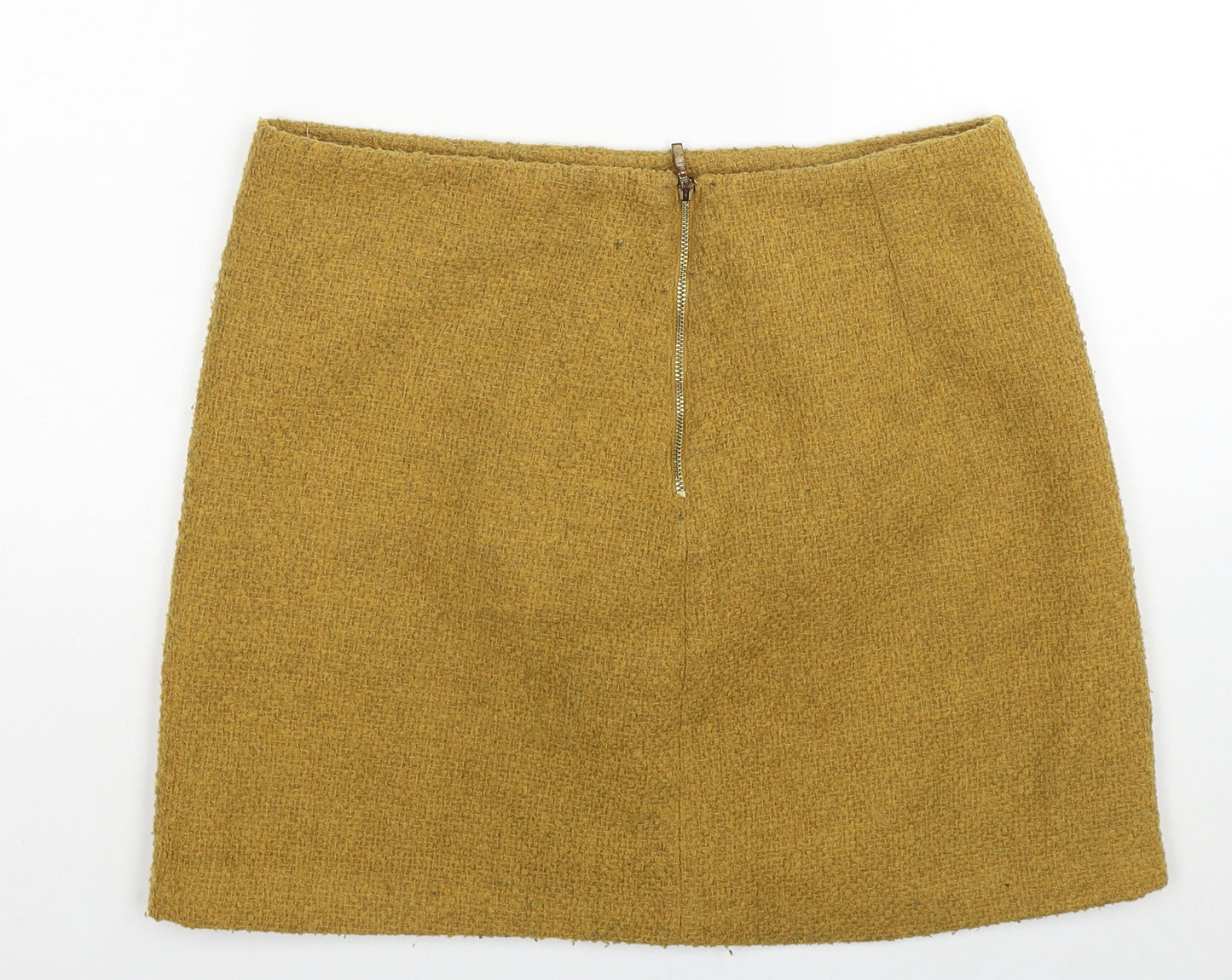George Womens Yellow Polyester A-Line Skirt Size 12 Zip