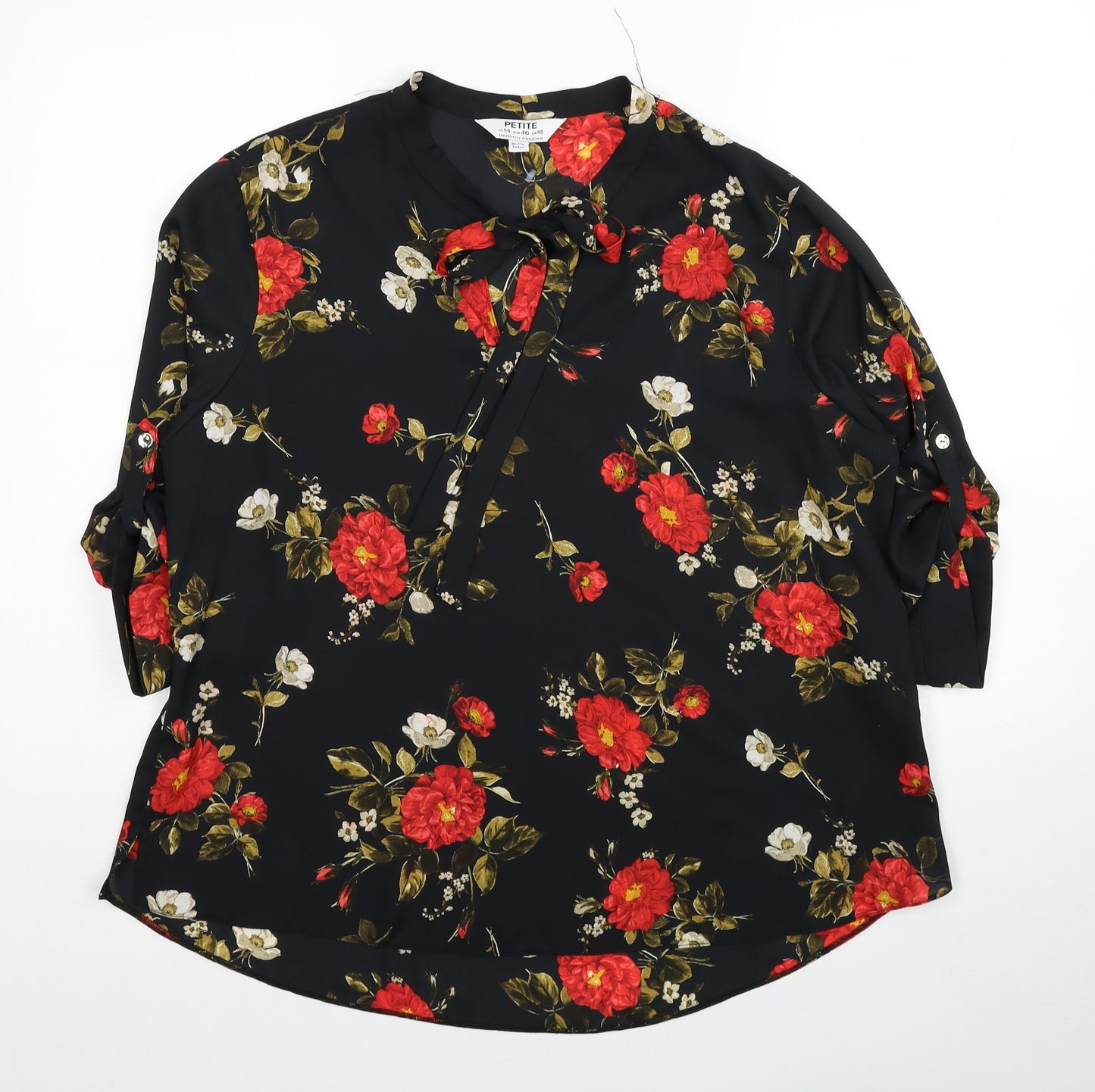 Dorothy Perkins Womens Black Floral Polyester Basic Blouse Size 18 Round Neck