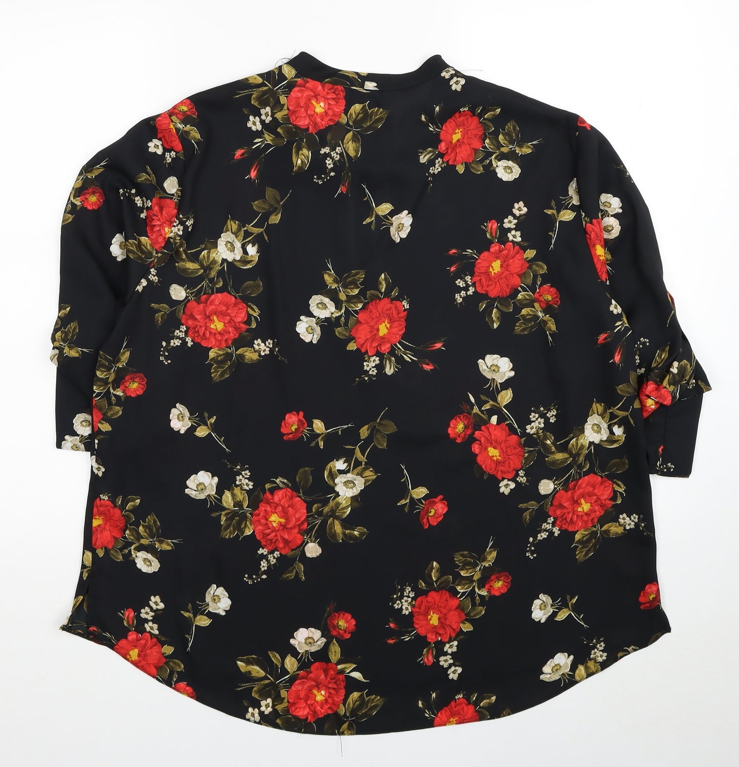 Dorothy Perkins Womens Black Floral Polyester Basic Blouse Size 18 Round Neck