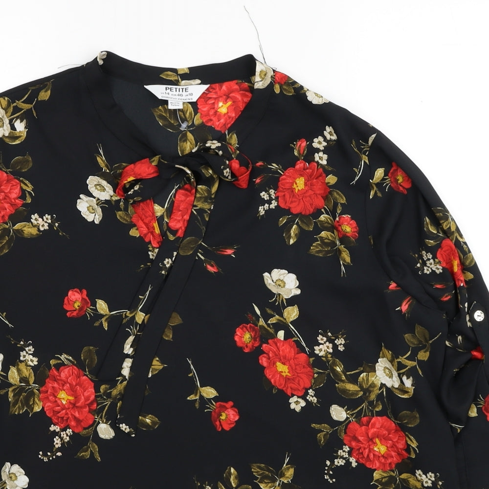 Dorothy Perkins Womens Black Floral Polyester Basic Blouse Size 18 Round Neck