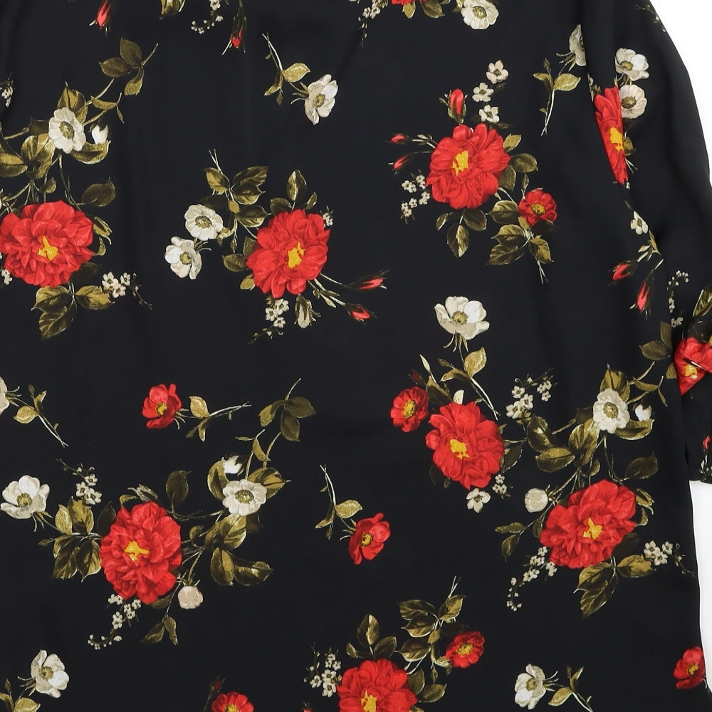 Dorothy Perkins Womens Black Floral Polyester Basic Blouse Size 18 Round Neck