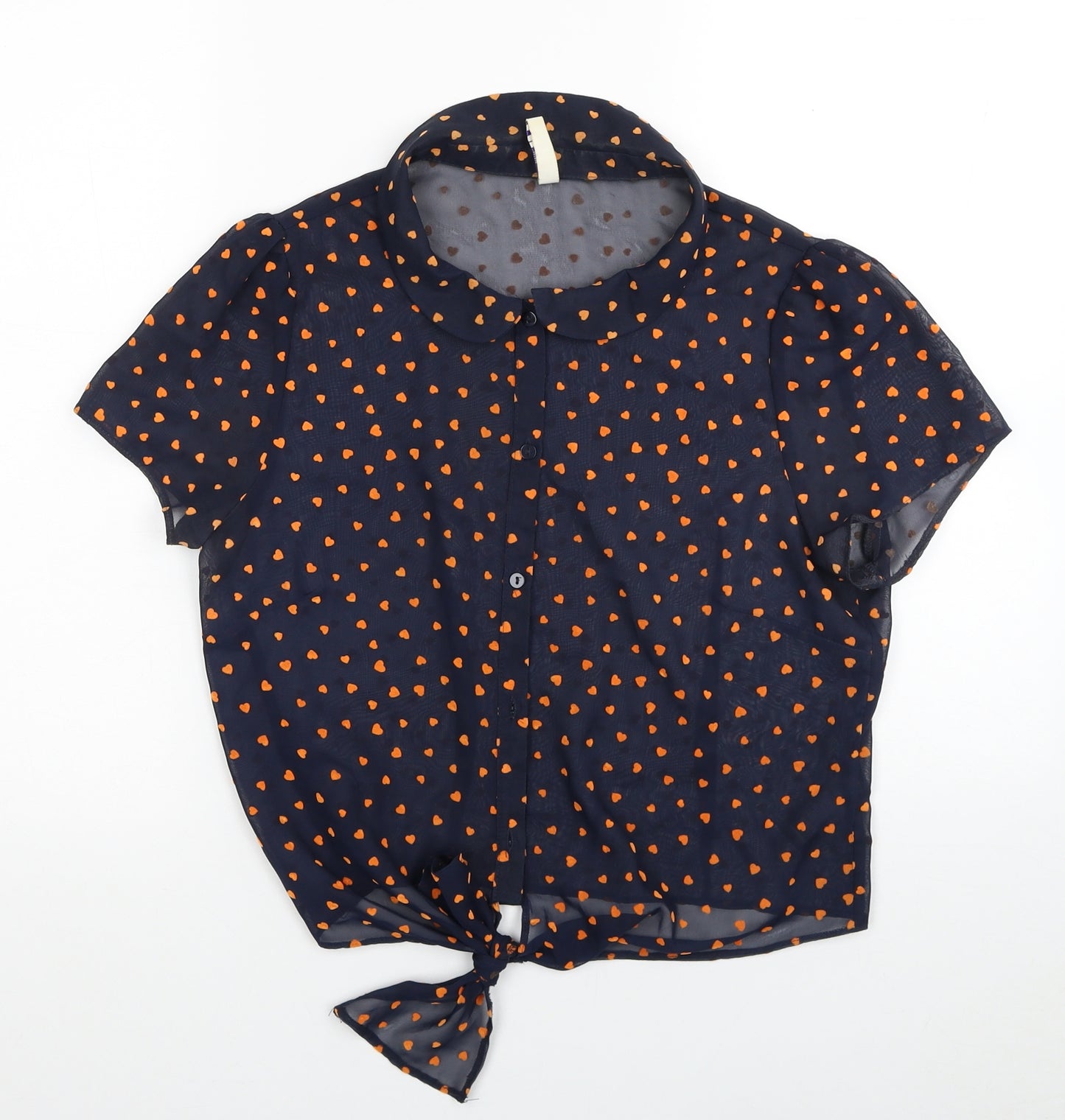 Henry Holland Womens Blue Geometric Polyester Basic Button-Up Size 12 Collared - Heart patten