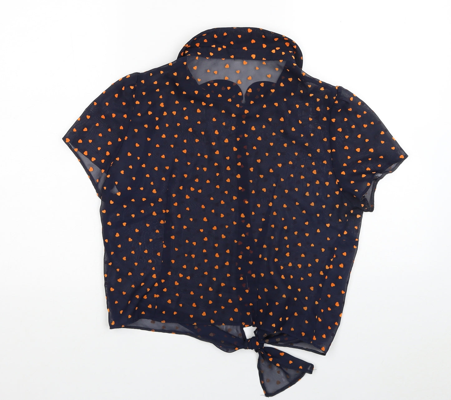 Henry Holland Womens Blue Geometric Polyester Basic Button-Up Size 12 Collared - Heart patten