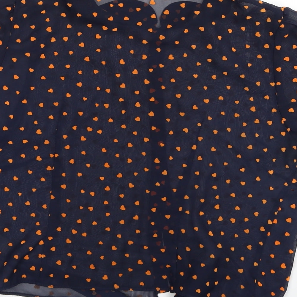 Henry Holland Womens Blue Geometric Polyester Basic Button-Up Size 12 Collared - Heart patten