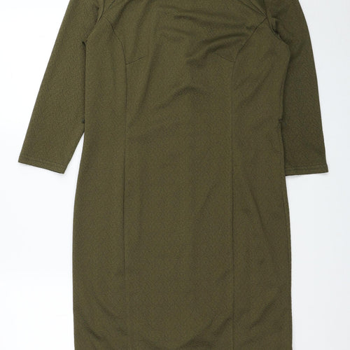 Simon Jeffrey Womens Green Polyester Pencil Dress Size 12 Round Neck Zip