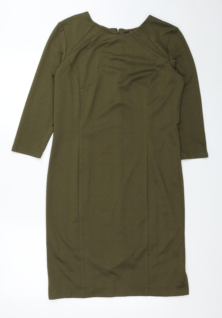 Simon Jeffrey Womens Green Polyester Pencil Dress Size 12 Round Neck Zip