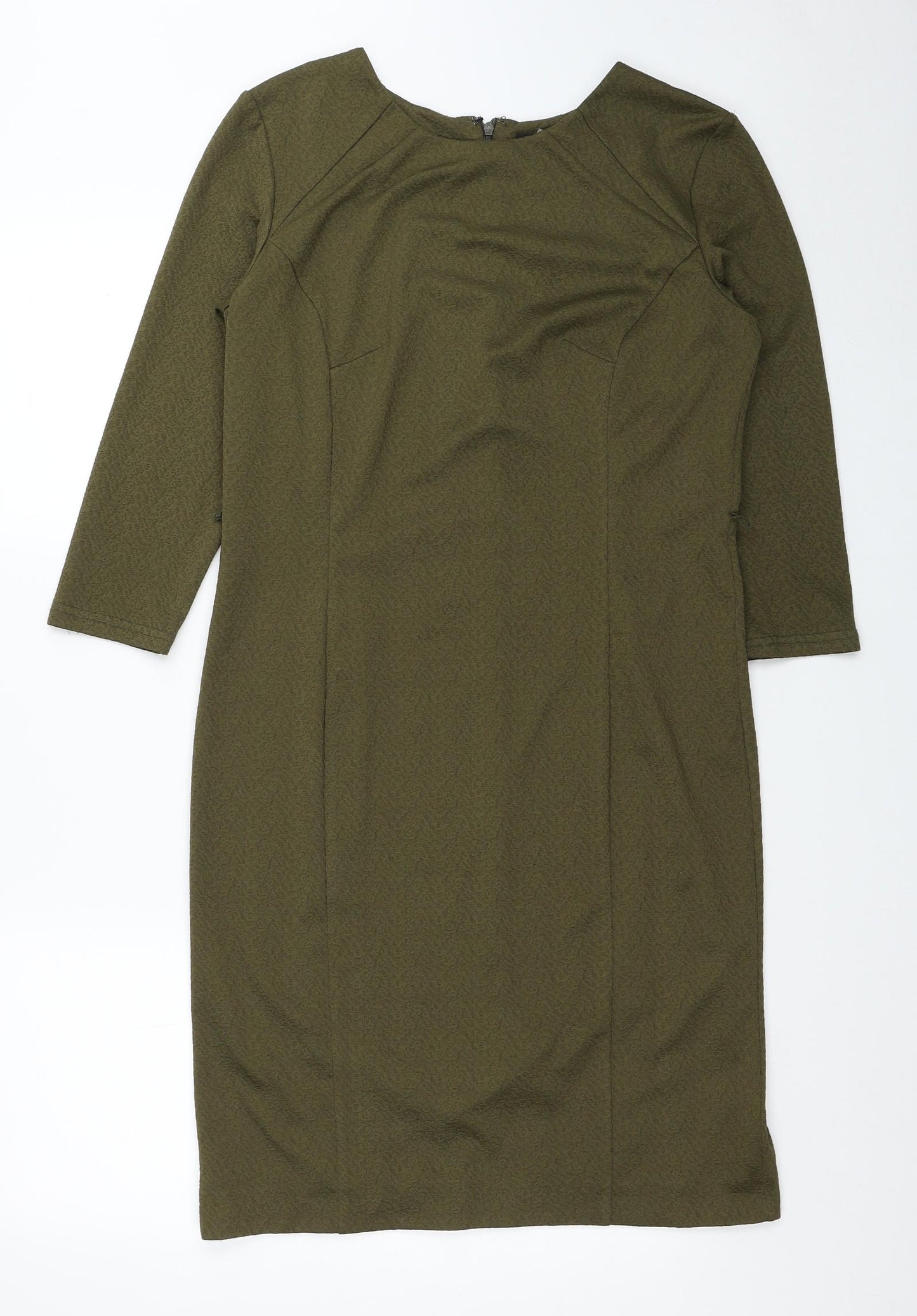 Simon Jeffrey Womens Green Polyester Pencil Dress Size 12 Round Neck Zip