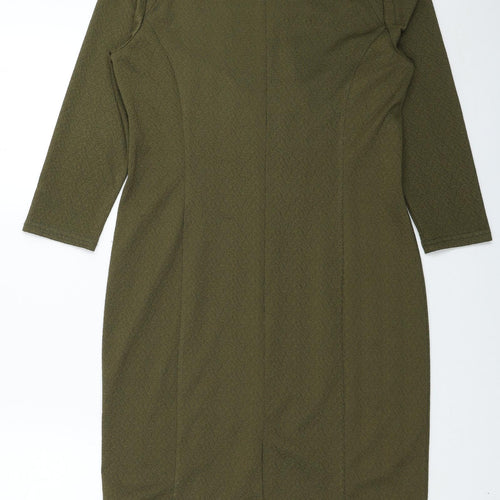 Simon Jeffrey Womens Green Polyester Pencil Dress Size 12 Round Neck Zip