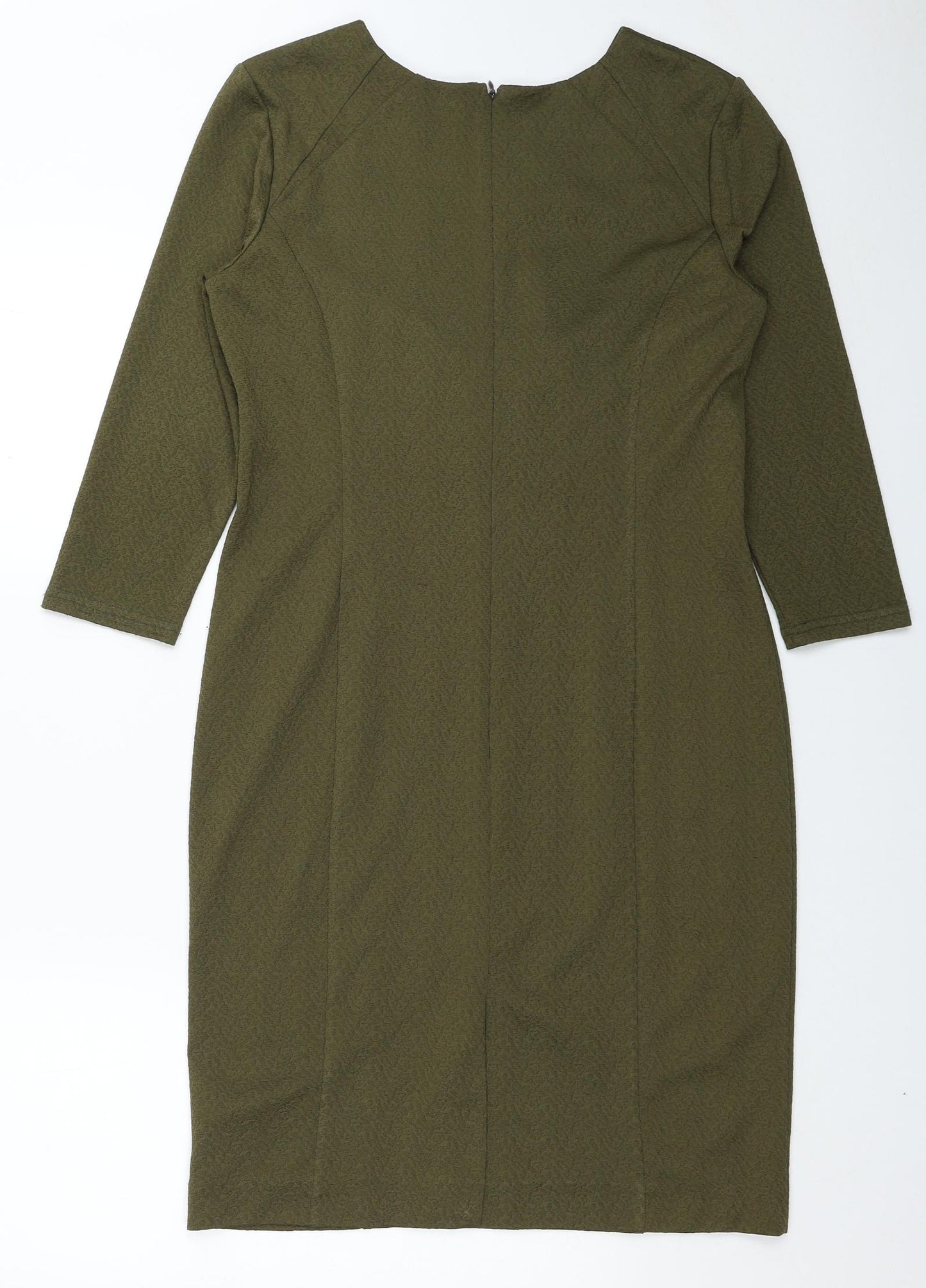 Simon Jeffrey Womens Green Polyester Pencil Dress Size 12 Round Neck Zip