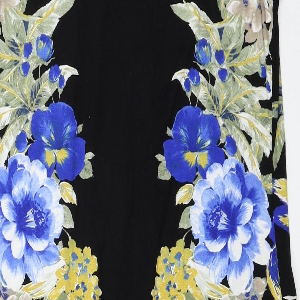 Debenhams Womens Black Floral Viscose Pencil Dress Size 12 Scoop Neck Button