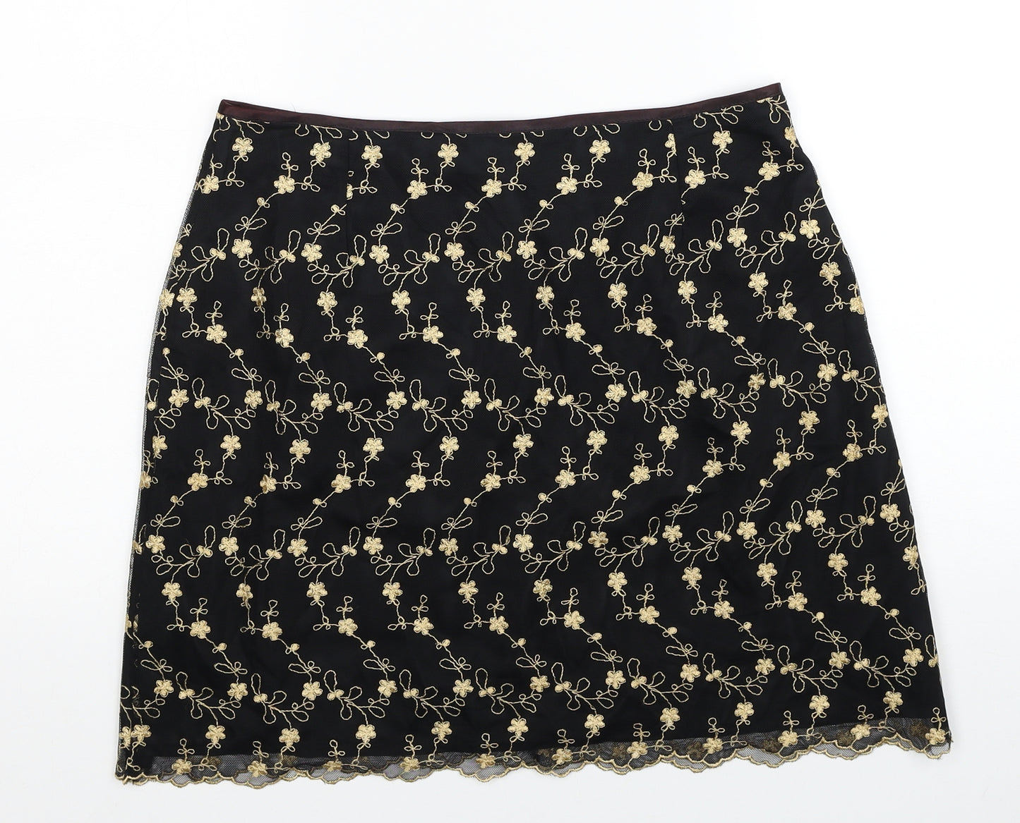 River Island Womens Black Floral Nylon Mini Skirt Size 14 Zip