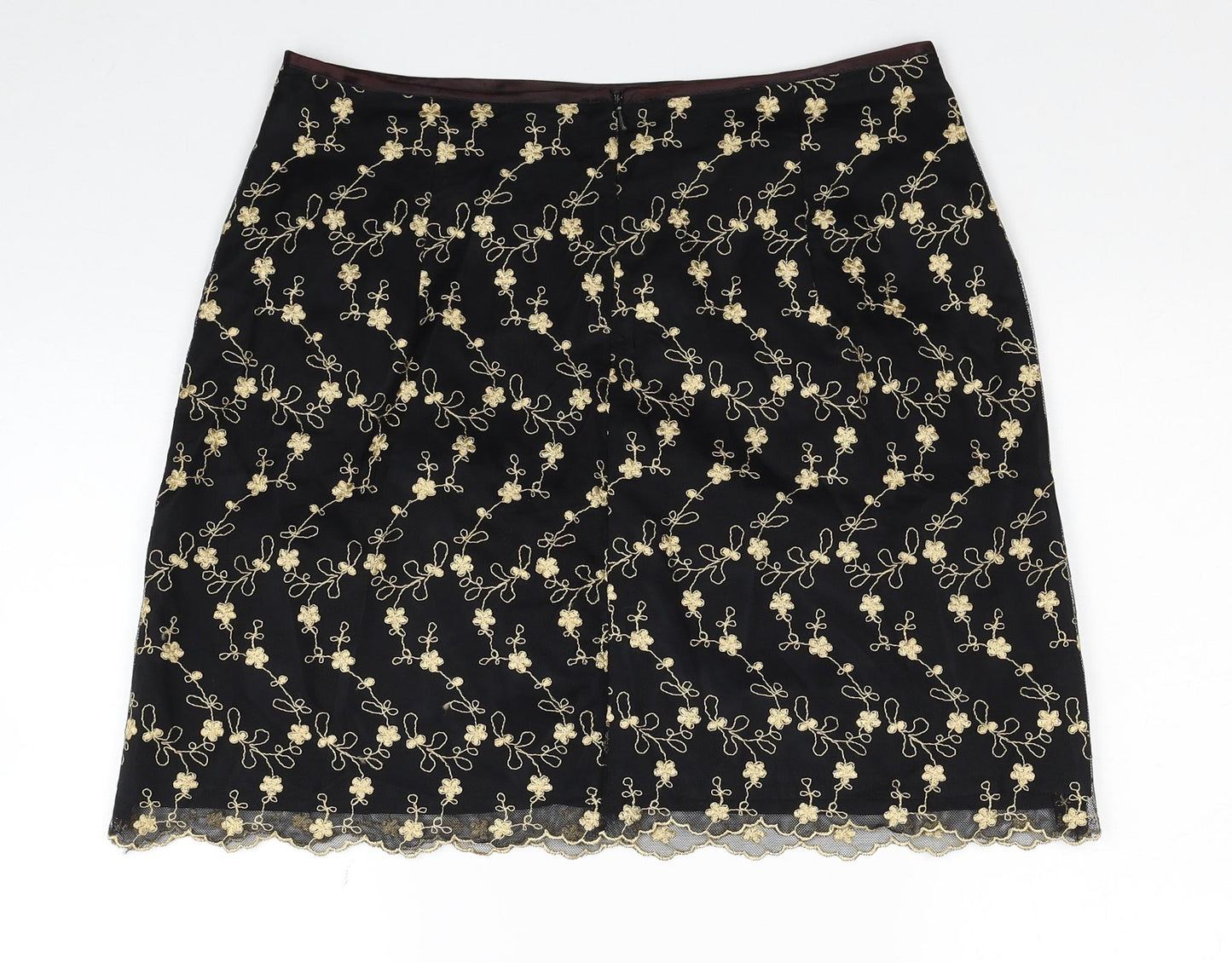 River Island Womens Black Floral Nylon Mini Skirt Size 14 Zip