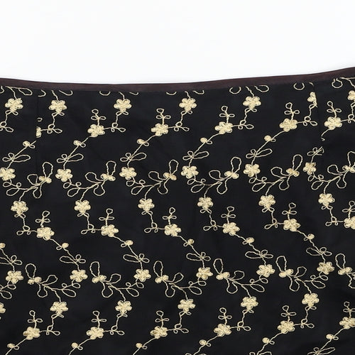 River Island Womens Black Floral Nylon Mini Skirt Size 14 Zip