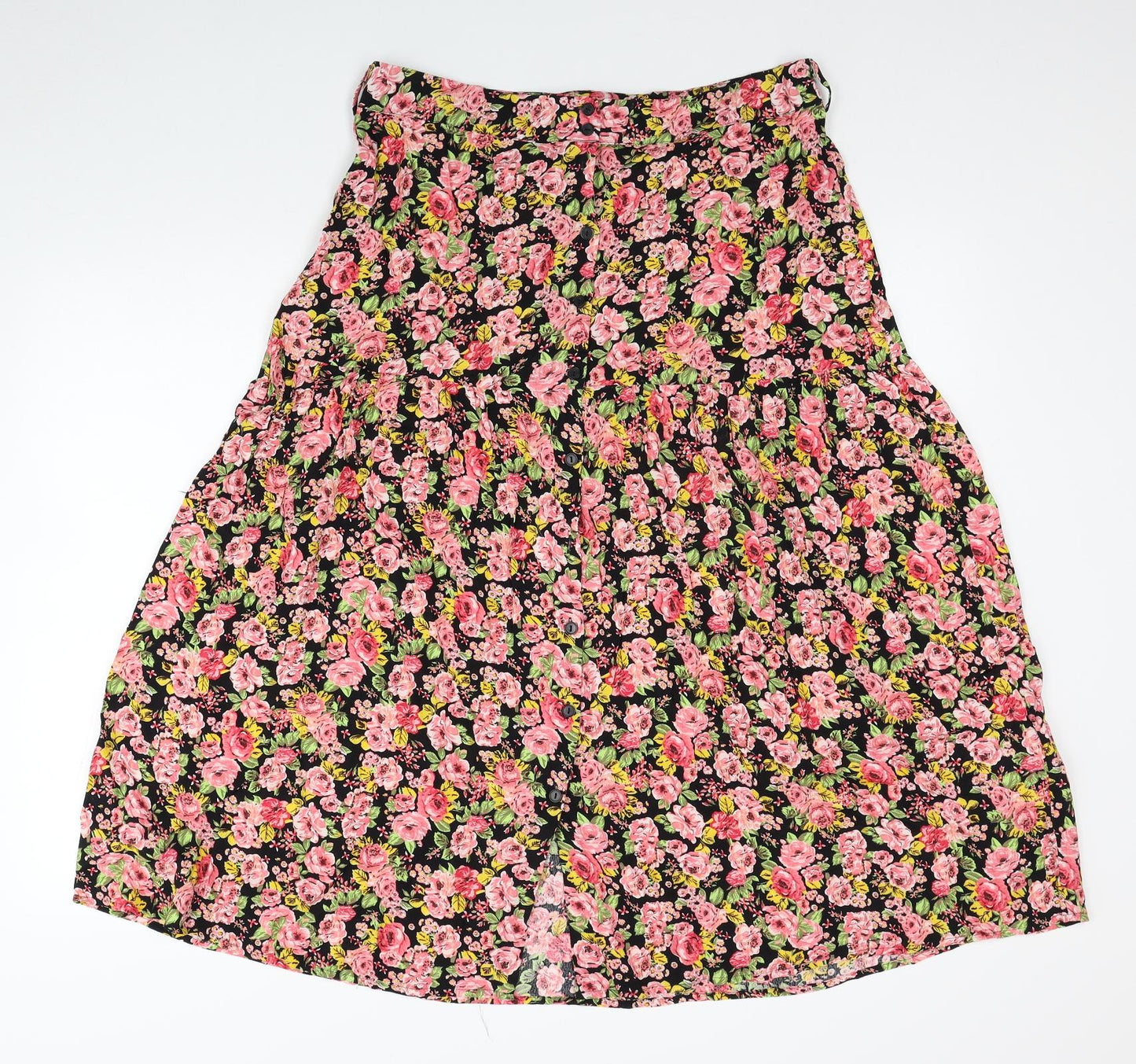 Warehouse Womens Multicoloured Floral Viscose Swing Skirt Size 14 Button