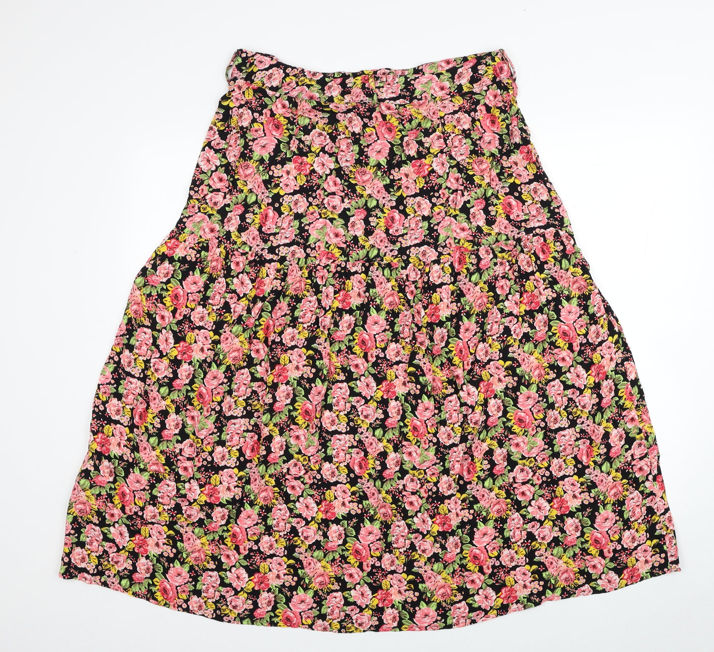 Warehouse Womens Multicoloured Floral Viscose Swing Skirt Size 14 Button