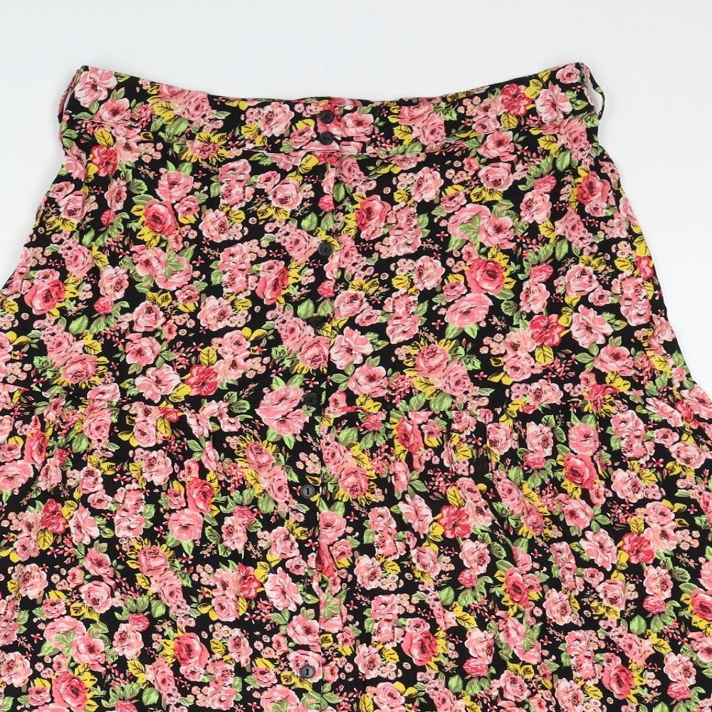 Warehouse Womens Multicoloured Floral Viscose Swing Skirt Size 14 Button