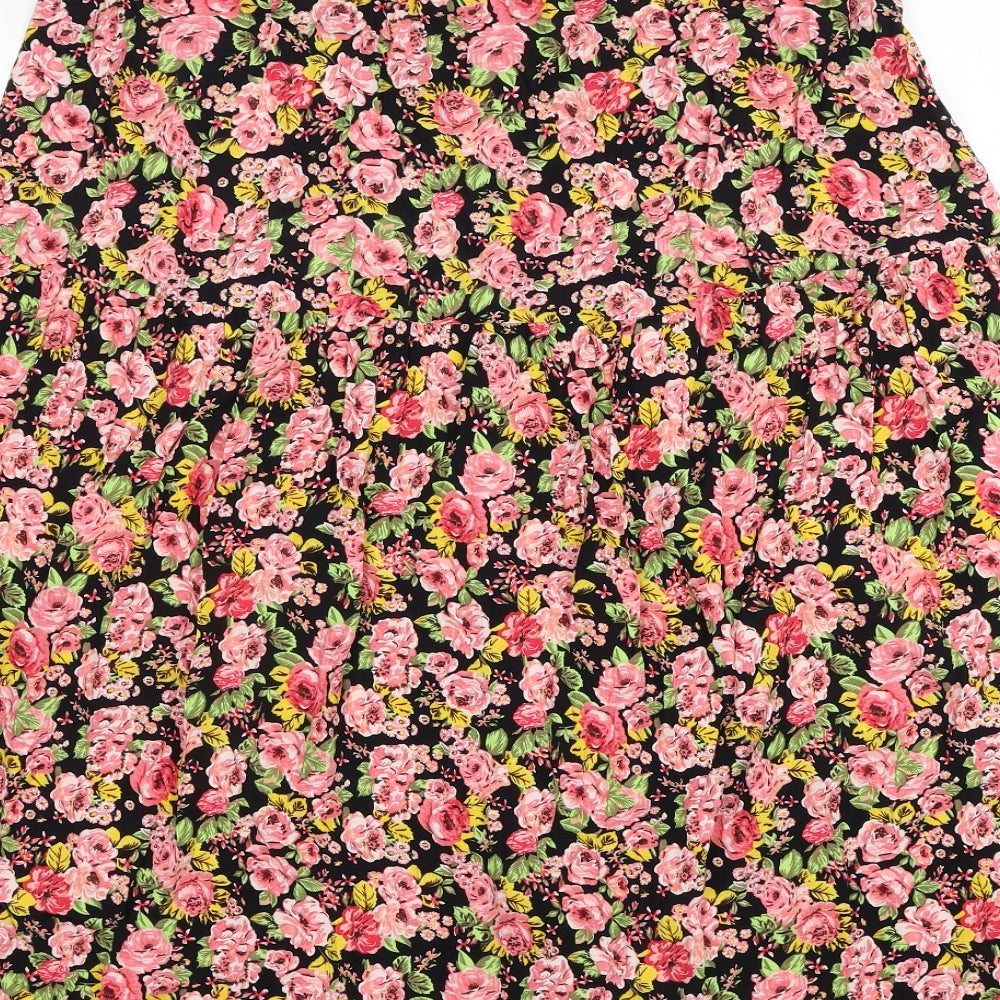 Warehouse Womens Multicoloured Floral Viscose Swing Skirt Size 14 Button