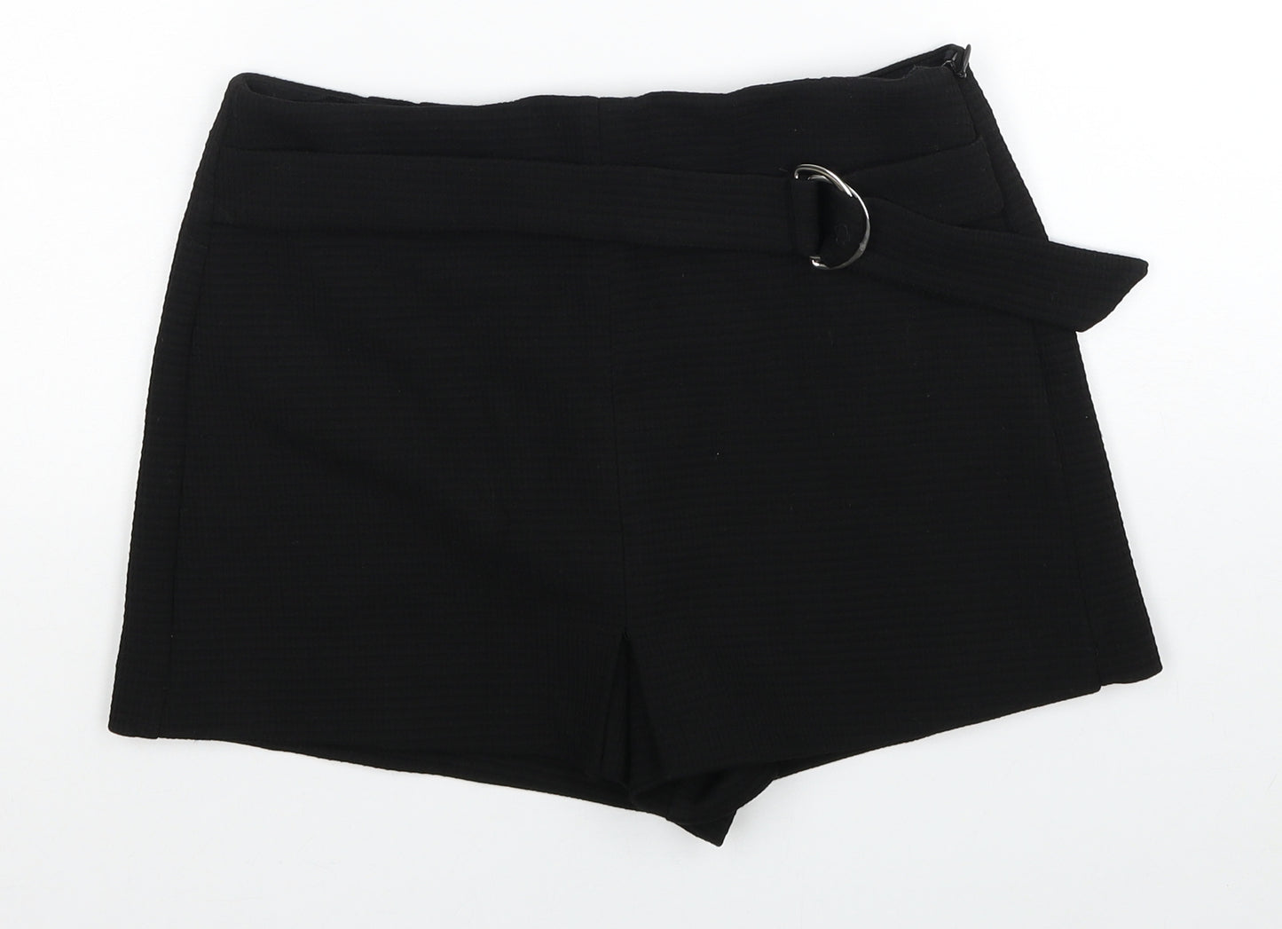 Zara Womens Black Polyester Mini Skort Size S Zip - Belted