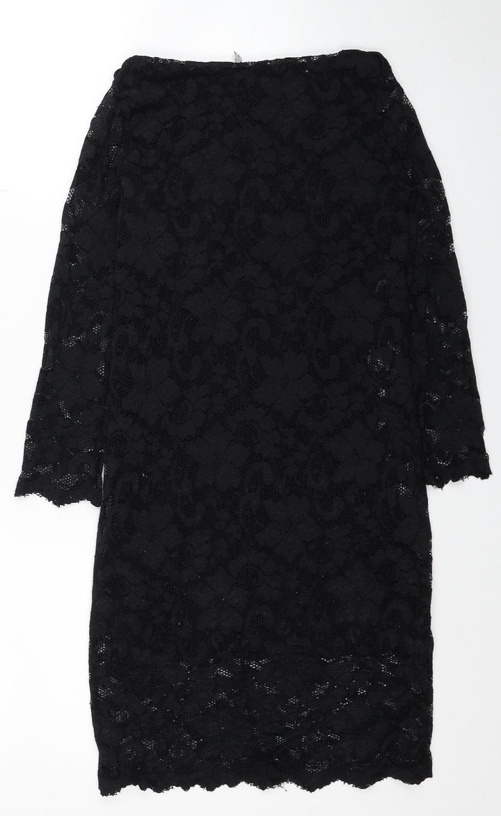 New Look Womens Black Floral Nylon Mini Size 10 Boat Neck Pullover