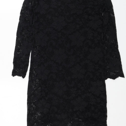 New Look Womens Black Floral Nylon Mini Size 10 Boat Neck Pullover