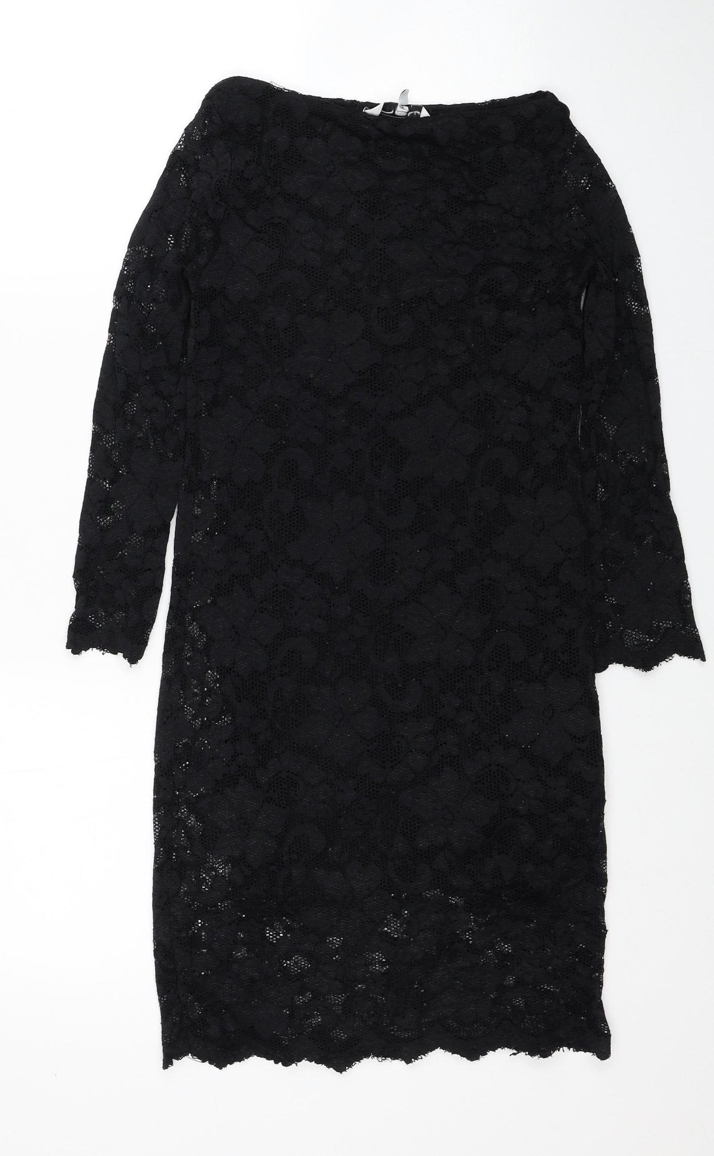 New Look Womens Black Floral Nylon Mini Size 10 Boat Neck Pullover