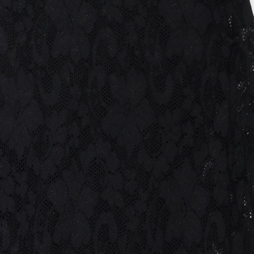 New Look Womens Black Floral Nylon Mini Size 10 Boat Neck Pullover