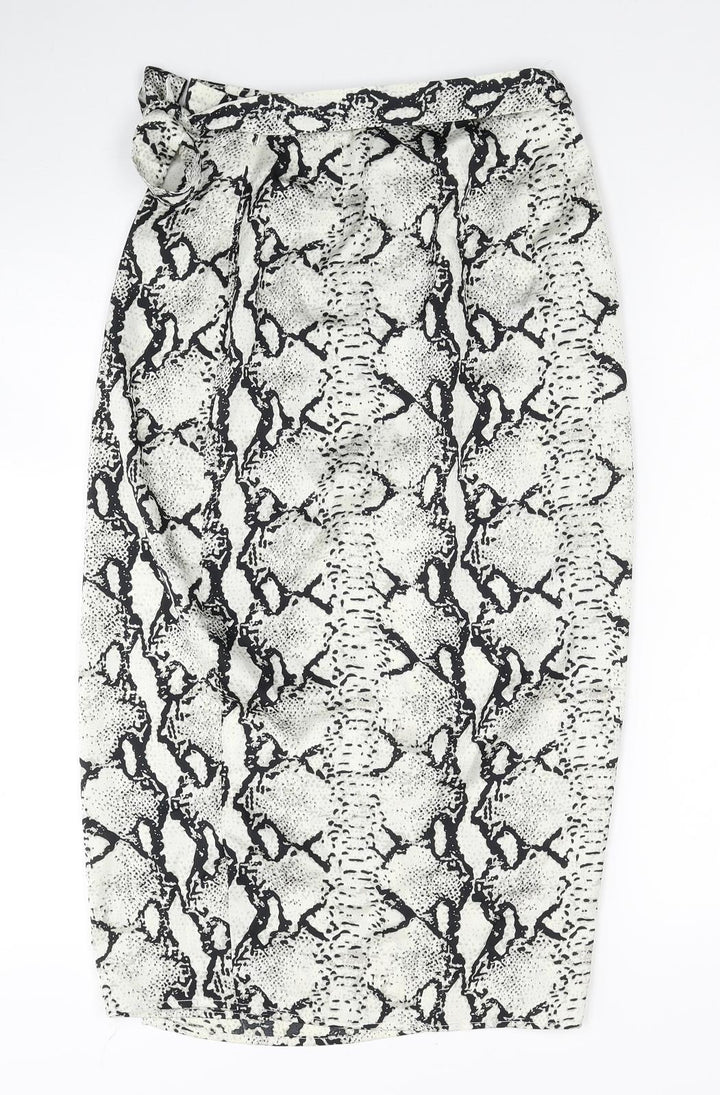 PRETTYLITTLETHING Womens Multicoloured Animal Print Viscose Wrap Skirt Size 6 Tie - Snake Pattern