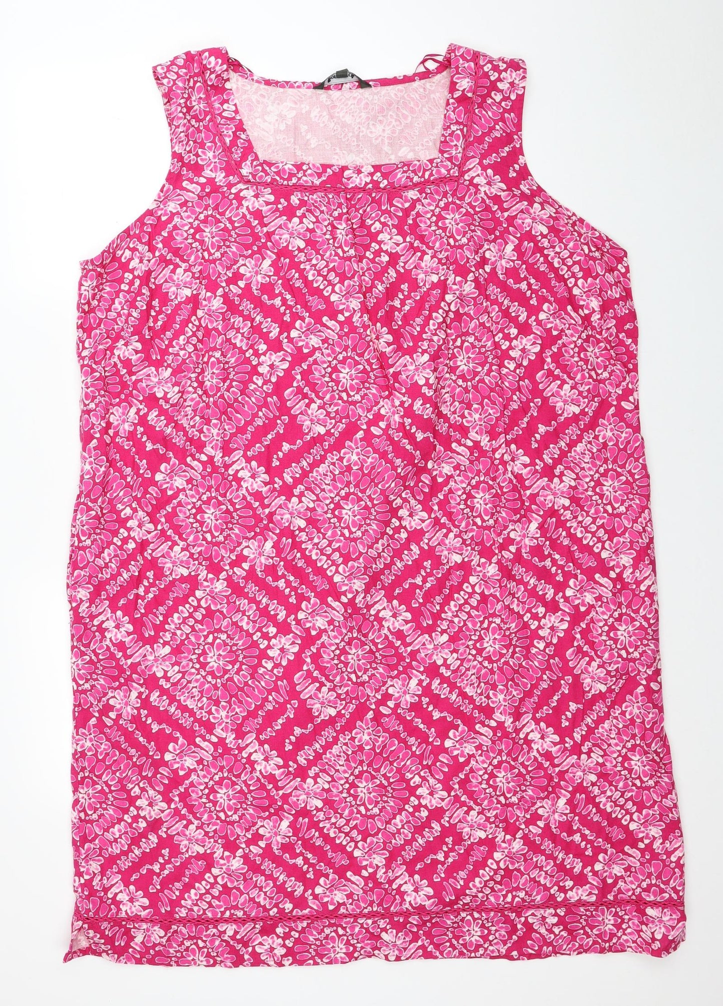 Bonmarché Womens Pink Floral Linen Tank Dress Size 22 Square Neck Pullover - Lace Detail