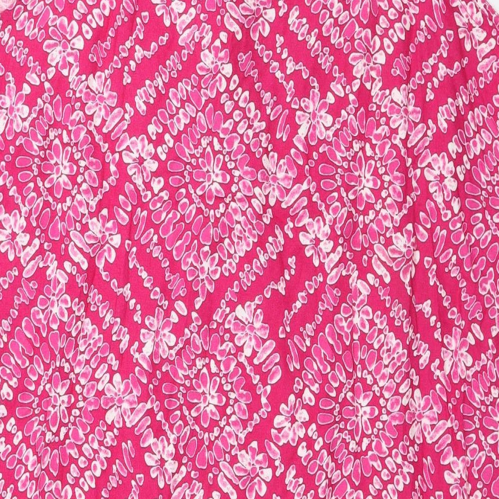 Bonmarché Womens Pink Floral Linen Tank Dress Size 22 Square Neck Pullover - Lace Detail