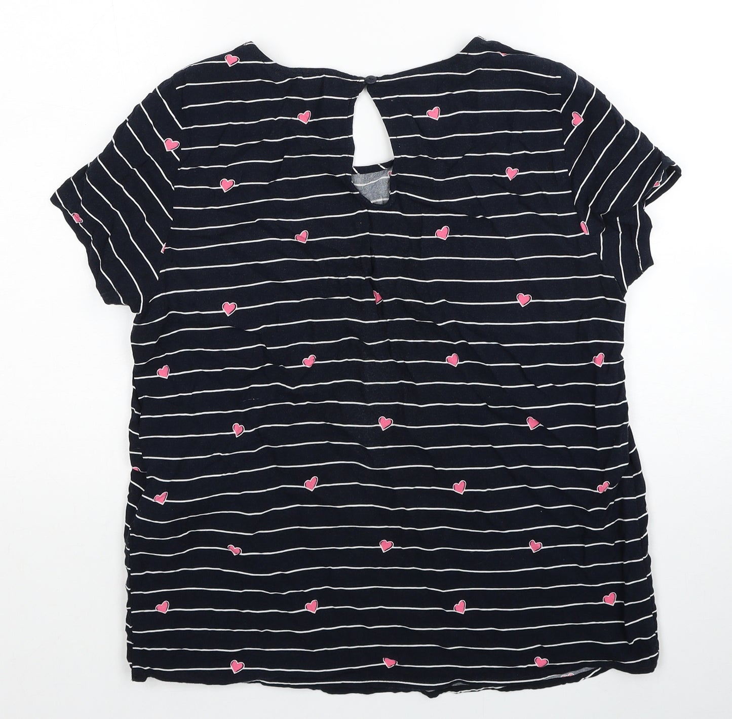 Only Womens Blue Striped Viscose Basic T-Shirt Size 10 Scoop Neck - Heart patten